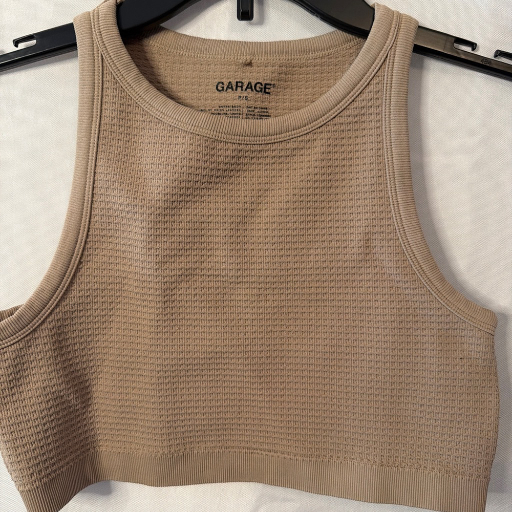 Garage Waffle Knit Stretch Cropped Athletic Bra High Neck Tank Top Size S